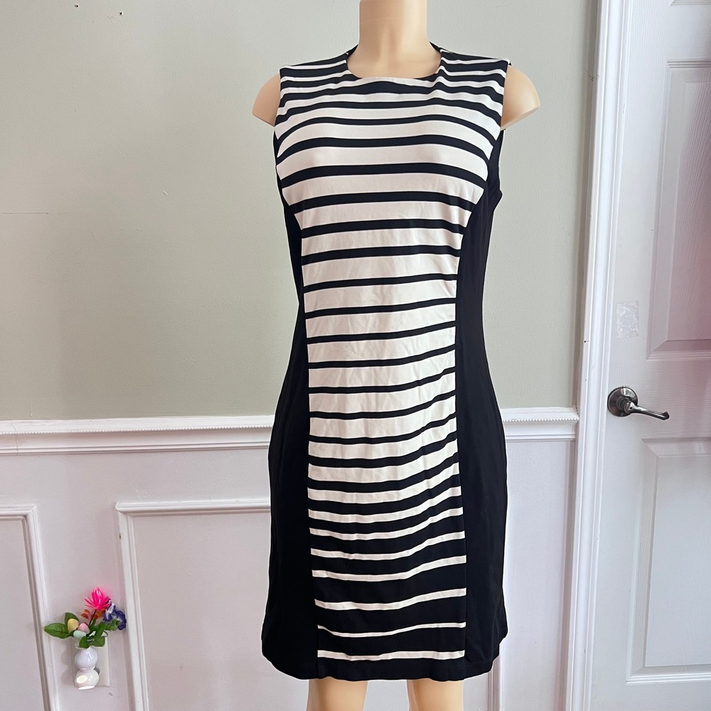 J McLaughlin Dress Sheath Medium Shift Black Sleeveless Quiet Luxury Old Money